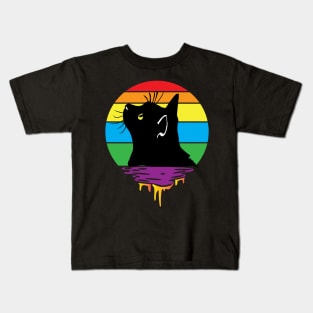 Curious Cat Rainbow Sunset Kids T-Shirt